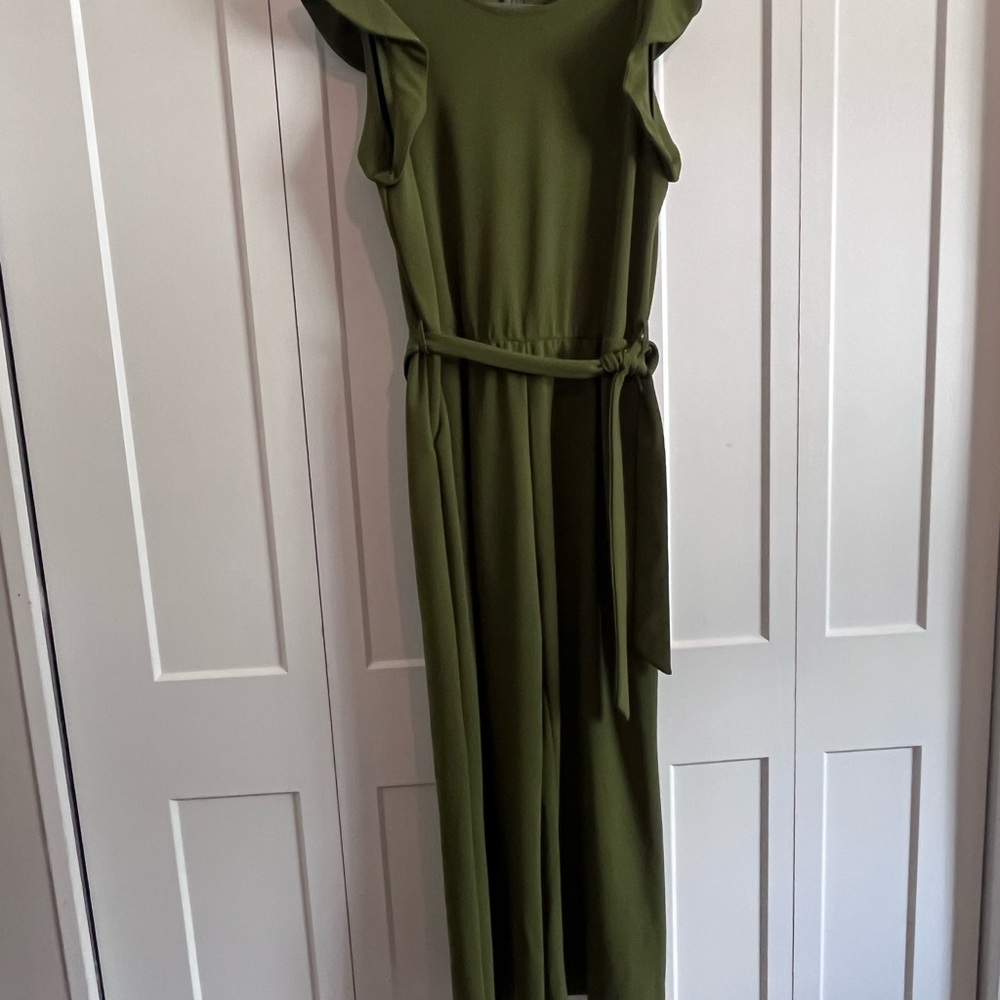 Olive Green Jumpsuit with Tie Belt
